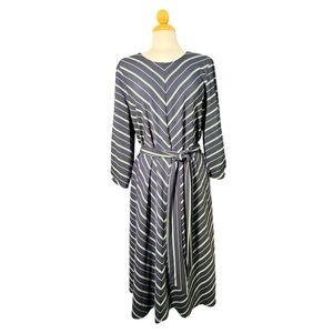 Nine West Navy and Green Striped Long Sleeve Dress